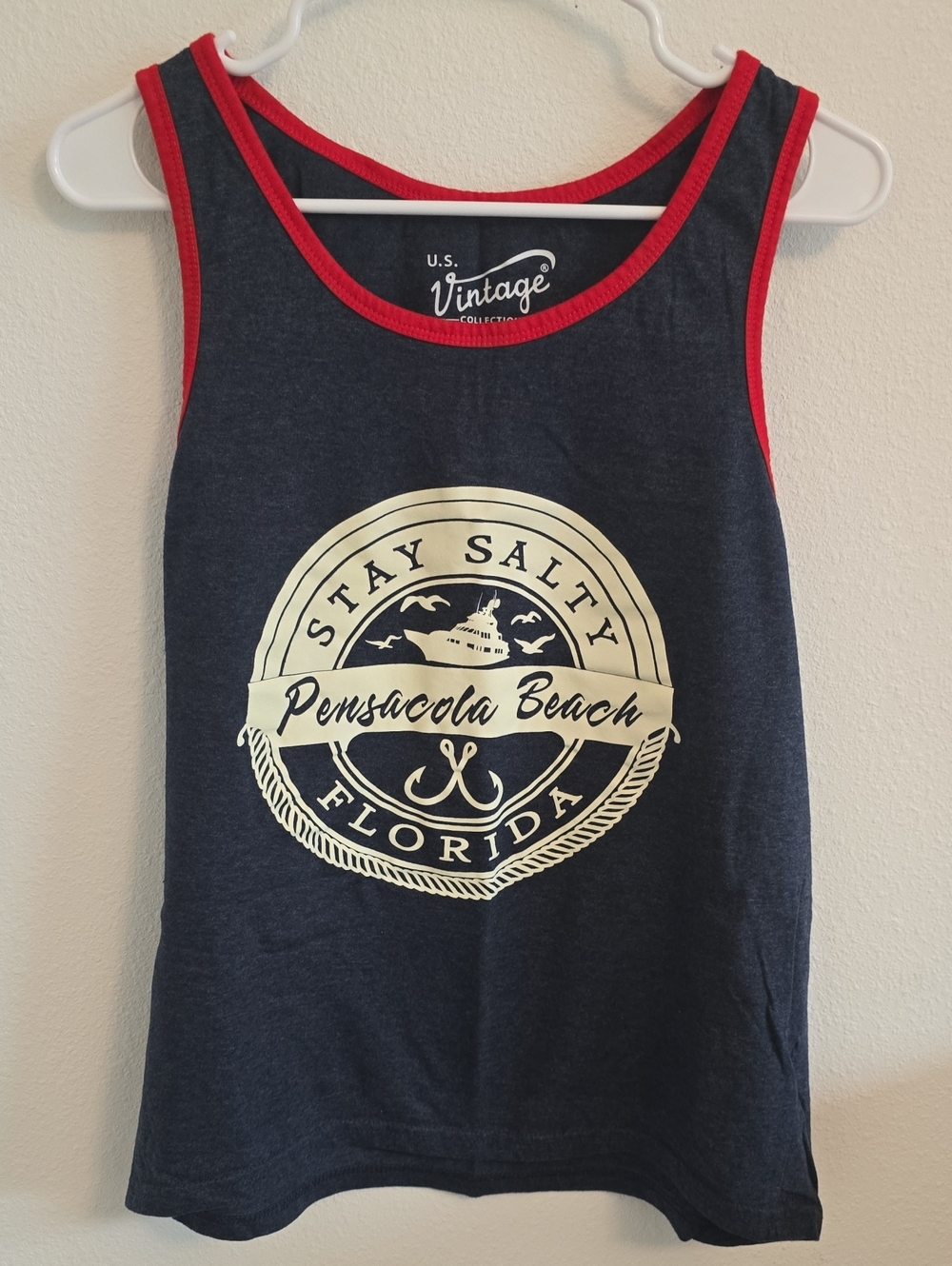 U.S. Vintage Stay Salty Pensacola Beach Florida Tank Top - Navy/Red